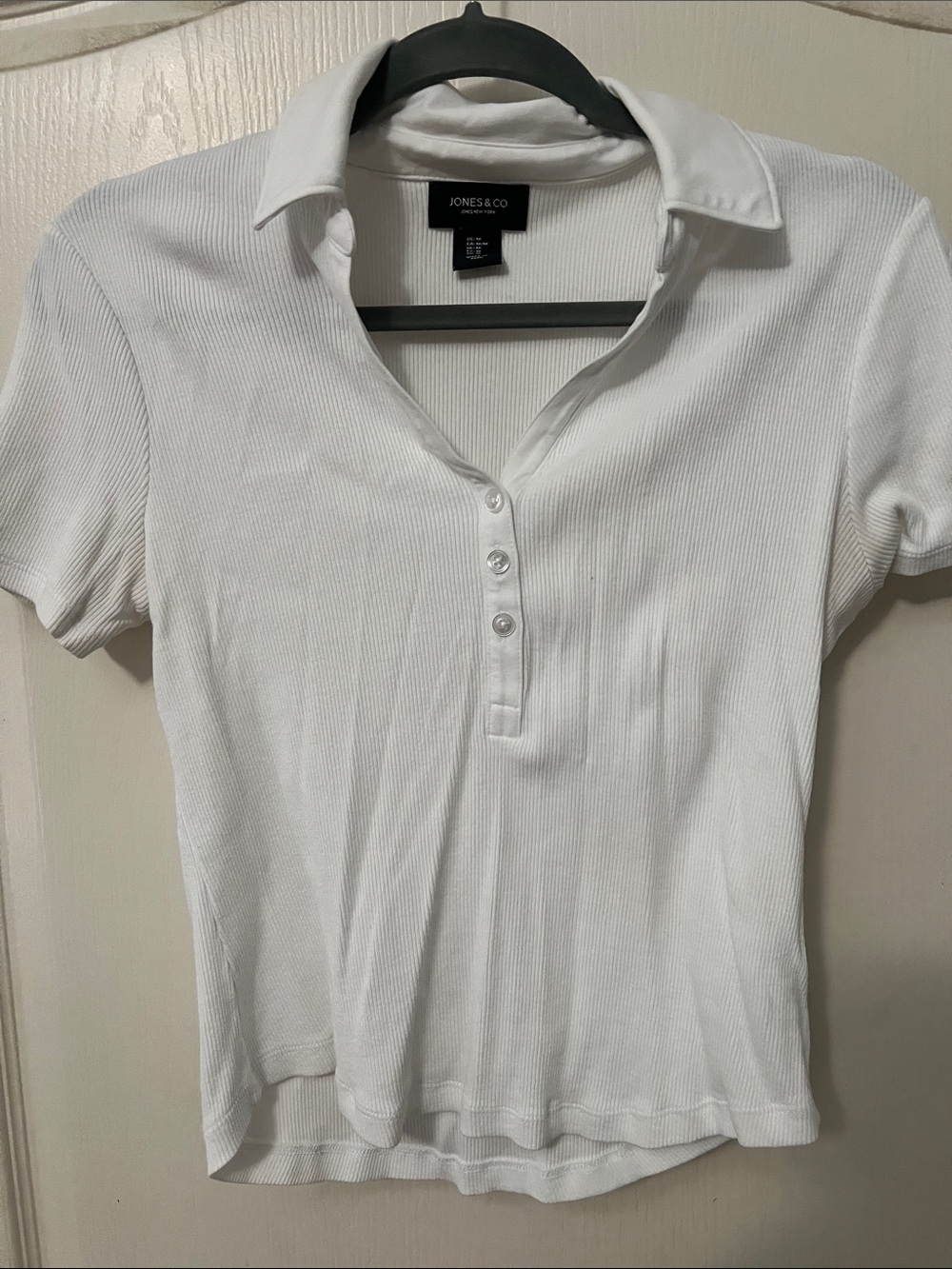 White Ribbed Polo Top